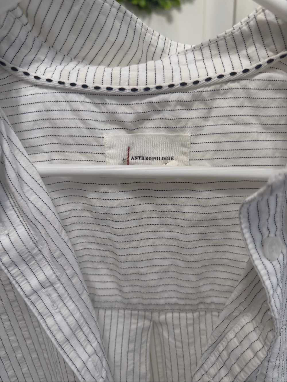 Anthropologie White Button-Down Shirt with Thin Blue Stripes - Picture 2 of 3